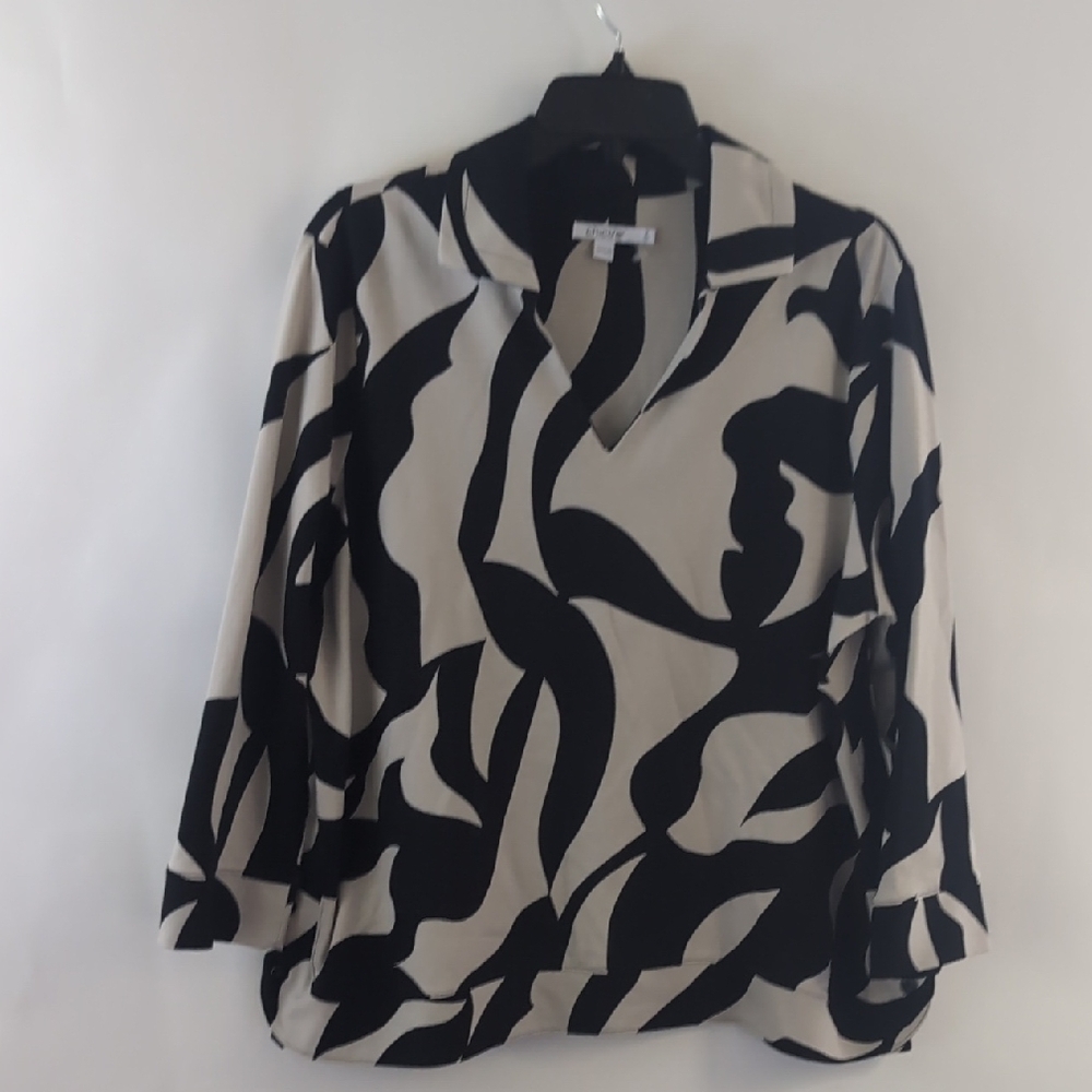 Chicos Black and Cream Women's Top Size 2 (Large)